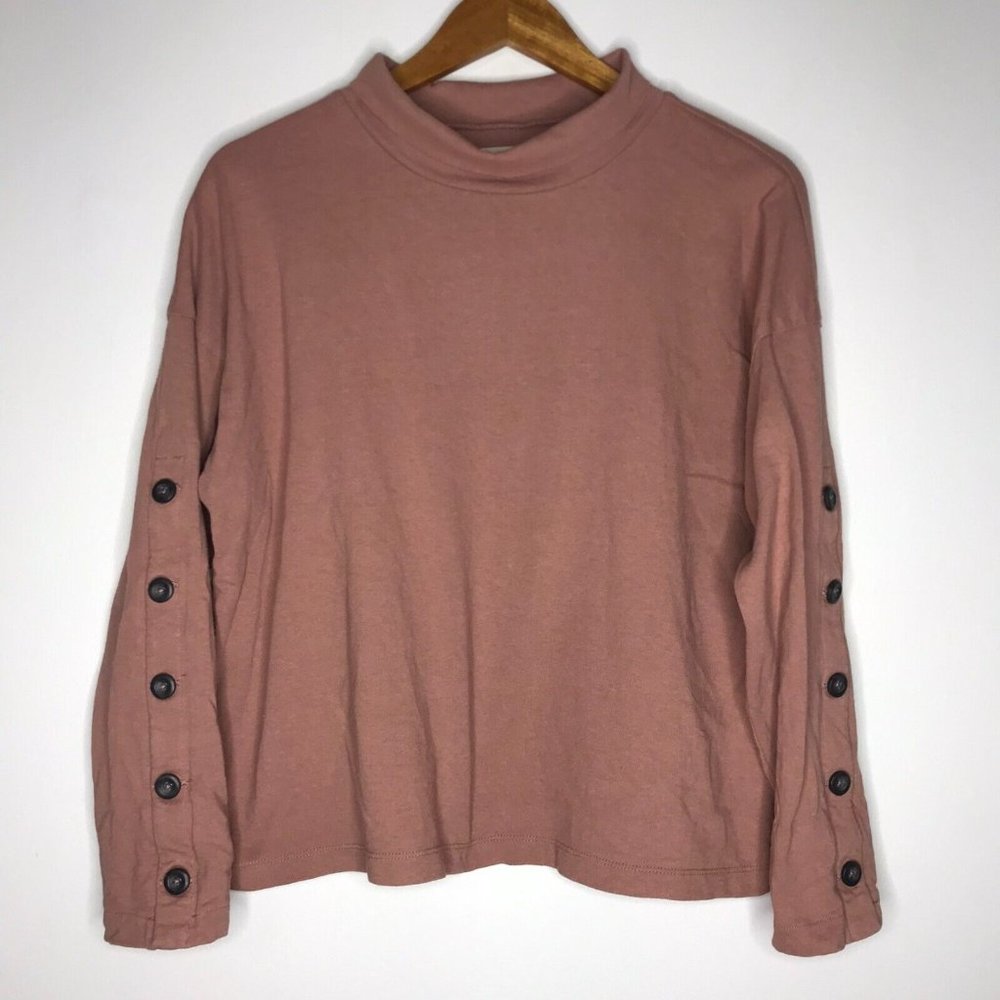 Madewell Button Sleeve Turtleneck Top Women's Medium Mauve
